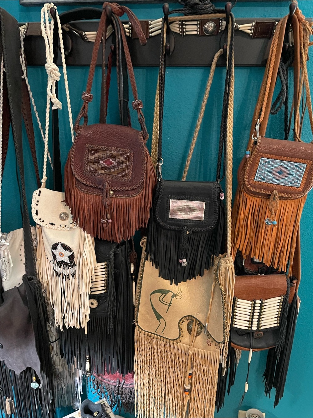 Fringed Leather Crossbody Bag - Black